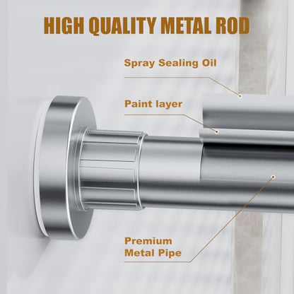 Ausemku Shower Curtain Rod 32-80 Inch Adjustable - 1 Inch Diameter Heavy Duty No drill Spring Tension Shower Rod, Non-Slip Rustproof Telescopic Rod for Bathroom, Nickel - color: Nickel, size: 32-80 Inches