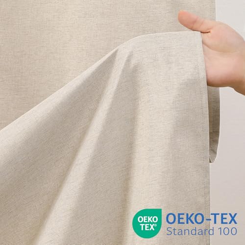 Linen-Like Shower Curtain, Waterproof Premium 250GSM Heavyweight Fabric, 72 x 72, with 12 Stainless Steel Hooks, Luxury Hotel Spa Bathroom Decor, Machine Washable, Weighted Hem, Beige - color: Linen-beige