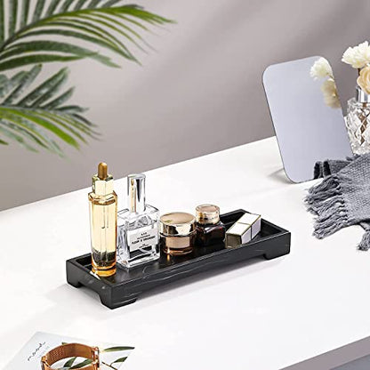 Luxspire Marble Tray for Soap Dispenser Perfume Jewelry, S, Ink Black | 11 x 4 inch, non-slip waterproof resin, easy wipe clean, fits bath kitchen vanity, holds jewelry toiletries soap - color: A - Ink, style: Small