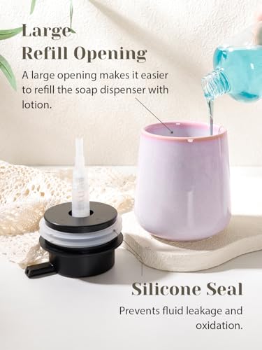 INGOFIN Ceramic Lotion Dispenser - 12 oz Hand Soap Dispenser Bathroom, Modern Liquid Dispenser with Pump, Refillable Dish Soap Bottle for Kitchen -Purple and Pink - color: Purple and Pink