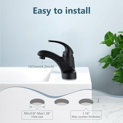 Matte Black Bathroom Sink Faucet,Single Handle 4 Inch Centerset | Single-Handle RV Bathroom Faucet Fits 4-Inch Centerset Sinks,Includes Hot And Cold Supply Lines And A Matching Pop-Up Drain - color: Matte Black
