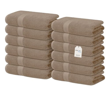 Avalon Towels Wash Cloths 12 Pack Beige 100% Cotton Washcloths 12x12 Face Towels, Wash Rags, Facial Towel, fingertip Towel for Bathroom, Beige Washcloth - color: Beige