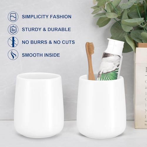 Bathroom Tumbler Cup Ceramic 2Pcs 13.5oz Reusable Toothbrush Cup 400ml,Toothbrush Holder Adequate for Your Bathroom (Shiny White) - color: Shiny White, size: 2pcs
