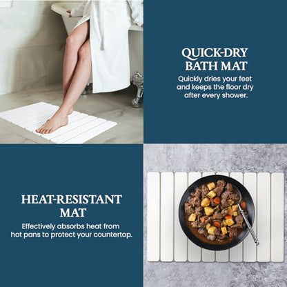 Stone Drying Mat for Kitchen Counter 24"×16"with Water Absorbent Coaster | Foldable Quick Dry Mats for kitchen Dishes, Non Slip Quick Drying Diatomaceous Earth For Any Countertop