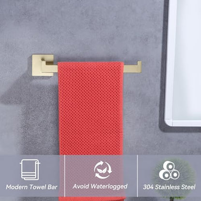 LANC Bathroom Hand Towel Holder Brushed Gold Hand Towel Bar 10 Inche Right Side Square Towel Ring for Kitchen Restroom Wall Mounted Stainless Steel Modern Towel Racks Hanger, A8806BG - color: Brushed Gold, size: 1 Pack(Right Hand)