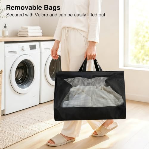 STO STO 4-Tier Vertical Rolling Laundry Hamper, Removable Bags, Black Mesh | 160L Capacity, Space-Saving Vertical Design, Rust-Resistant Steel Frame, Lockable Wheels, Ideal for Apartments & Small Spaces - color: Black Mesh, size: 4-Tier
