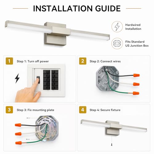 SOLFART Bathroom Lights Over Mirror, 24 Inch Brushed Nickel LED Vanity Light, 5CCT Dimmable, Built-in Dimmer, 4-Way Adjustable, ETL IP44 - color: Brushed Nickel-5CCT, 5-Step Brightness Control, size: 24 inch