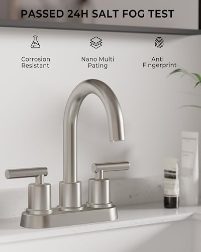 VXV Bathroom Sink Faucet 4 Inch 2 Handle Centerset Modern 360 Rotating Brushed Nickel Water Faucet with Pop-up Drain Stopper Assembly Supply Line Fits 2 Hole - color: Brushed Nickel