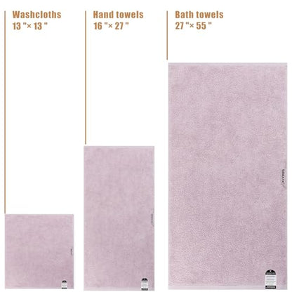 18-Piece Cotton Bath Towel Set with Hanging Loops for Bathroom, Purple | Stock-up towel set for family bathrooms, guest baths, multi-bath homes, and wash-day rotation, OEKO-TEX certified, easy care - color: A06: Purple