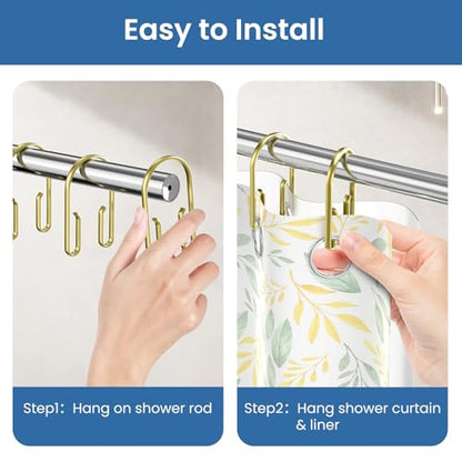 Gold Shower Curtain Hooks Rings ，Double Sided Shower Curtain Rings Rust Proof，12 pcs Shower Hooks for Inside Shower，Smooth Sliding Anti-Drop Double Shower Rings for Curtain (Gold) - color: Gold