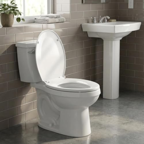 19" Elongated Slow Close Toilet Seat, Biscuit Polypropylene Toilet Seat Cover with Never Loosen Durable Lid, Quiet and Easy to Install and Clean - color: Biscuit, Standard, size: Elongated (19″)