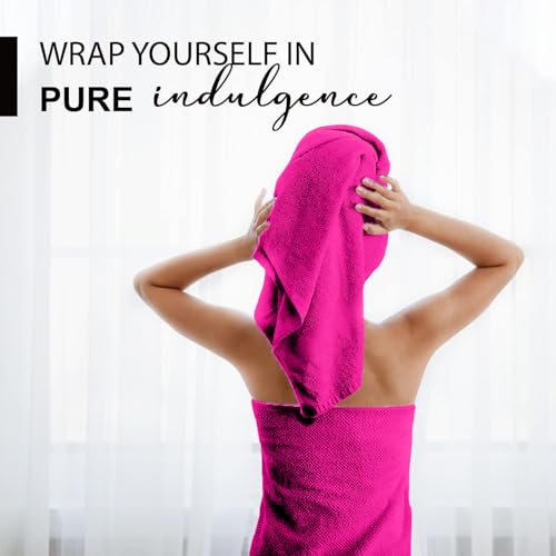 KAHAF COLLECTION 100% Cotton Bath Towels, 24x48 Pack of 6 Towels, Quick Dry, Highly Absorbent, Soft Feel Towel, Gym, Spa, Bathroom, Shower, Pool, Luxury Soft Towels (HOT Pink, 24x48-6 Pack) - color: Hot Pink, size: 24x48 - 6 PACK