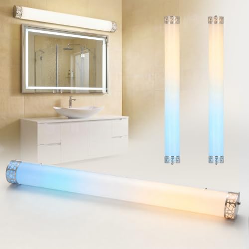 ASD 48 Inch LED Bathroom Vanity Light, 5CCT 2700K-5000K 35W, Dimmable Bathroom Light Fixtures, Modern Vanity Lights for Bathroom Lighting Fixtures Over Mirror, Wall Light Bar, Brushed Nickel, ETL, 2P - color: 48 Inch - Brushed Nickel, size: 2 Pack