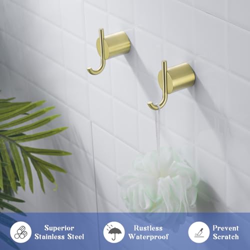 Towel Hooks for Bathroom 2 Packs Wall Mount Towel Holder Brushed Gold Wall Robe Hook,Stainless Steel Heavy Duty (Drilling),SW-96068-8BG-2. - color: Double Hook-Brushed Gold