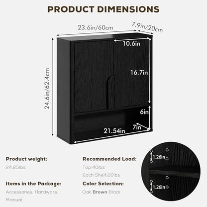 RUSTOWN Wall Mounted Bathroom Cabinets with Rounded Edges & Curved Handles | Adjustable Shelf, 3-Tier Over The Toilet Storage Cabinets, Modern Medicine Cabinet for Laundry Kitchen Living Room - color: Rustic Black