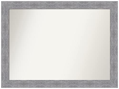 Amanti Art Grey Bathroom Mirror for Over Sink, 32x43 Bark Rustic Grey Rectangle Vanity Mirror, X-Large Country Rustic Frame, Hangs Horizonally and Vertically, Bathroom Wall Decor, Non-Beveled Edge - color: Bark Rustic Grey, size: 43"L x 32"W