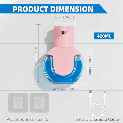 Automatic Soap Dispenser Touchless,Rechargeable Foaming Soap Dispenser,15oz/420ml Smart Hand Soap Dispensers,4-Level Adjustable,Wall Mount for Bathroom Kitchen Dish Soap,Hands-Free (Pink) - color: Pink, style: Foam