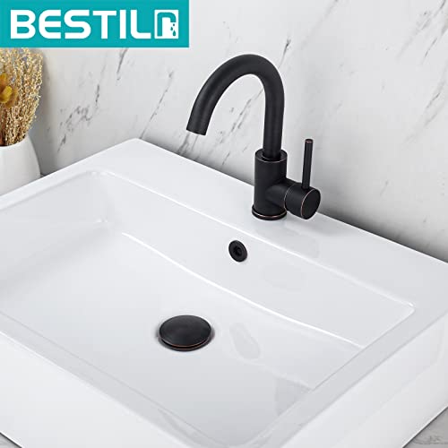 BESTILL Bathroom Sink Drain Stopper, Push Pop Up Drain with Overflow, Oil Rubbed Bronze - color: Oil Rubbed Bronze, style: with Overflow
