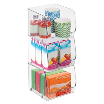 iDesign Stackable Open-Front Storage Bins, Set of 3, Clear | Kitchen and Pantry Organization - style: Pack of 3