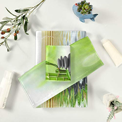 ALAZA Towel Bathroom Sets, Zen Stone with Bamboo Leaves Towels 3-Piece 1 Bath Towel 1 Washcloth 1 Hand Towel, Bath Towel Set of 3 Soft Multifuntion for Home - color: Multi12