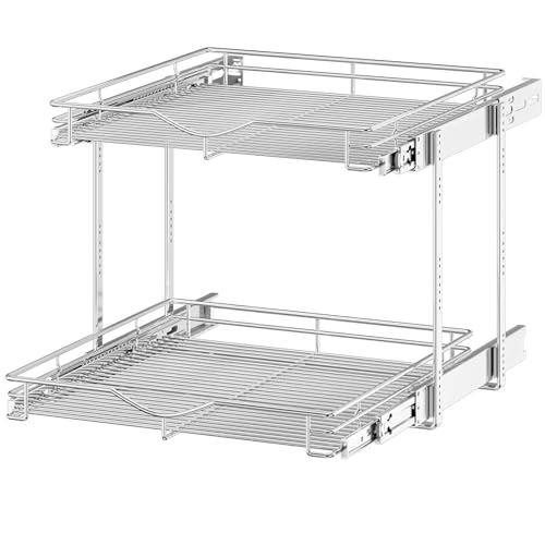 OCG 2 Tier Pull Out Cabinet Organizer (22.5" W x 21.5" D), Pull Out Drawers for Kitchen Cabinets, Pull Out Shelves for Base Cabinet Organization in Kitchen Bathroom Pantry, Chrome Finish - size: 22.5"W x 21.5"D, 2 Tier