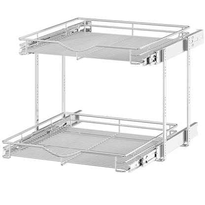 OCG 2 Tier Pull Out Cabinet Organizer (22.5" W x 21.5" D), Pull Out Drawers for Kitchen Cabinets, Pull Out Shelves for Base Cabinet Organization in Kitchen Bathroom Pantry, Chrome Finish - size: 22.5"W x 21.5"D, 2 Tier