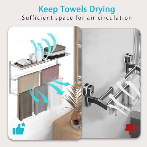 32 inch Towel Racks for Bathroom, VOTZAAQ Towel Shelf with Double Towel Bar, Stainless Steel Towel Storage for Lavatory Wall Mounted, 3-Tier Towel Hanger Towel Holder, Brushed Nickel - size: 32 Inch