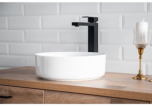 Matte Black Vessel Sink Faucet, Tall Single Handle Bathroom Faucet Single Hole Bowl Sink Faucet Lavatory Vanity Faucet with Pop up Drain Assembly, BF307-MB-T - color: Black (Tall)