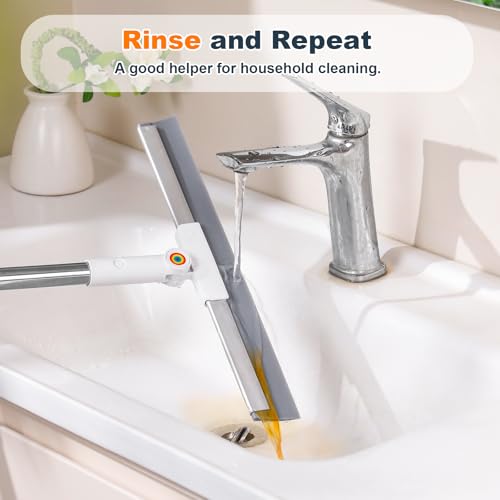 Rubber Squeegee Broom for Floor,Upgrade 62" Long Handle Window Squeegee, 2 Cleaning Cloths, Silicone Pet Hair Remover,Magic Broom Removes Water Spots, Stains, Grease, and Hair from Glass Surfaces. - size: Large (3 in 1)