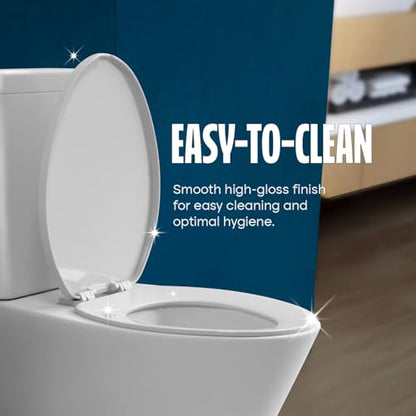 HIGHCRAFT Premium Elongated Toilet Seat with Adjustable Hinges - Molded Plastic Toilet Seat - Fits Standard Elongated Toilets - Oval Seat in White - color: White, size: Elongated