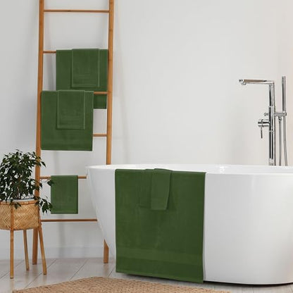 8 Piece Towel Set 100% Ring Spun Cotton, 2 Bath Towels 27x54, 2 Hand Towels 16x28 and 4 Washcloths 13x13 - Ultra Soft Highly Absorbent Machine Washable Hotel Spa Quality - Olive Green - color: Olive Green, size: 8 Piece Towel Set