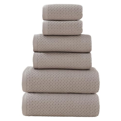 SK Studio 6 Piece Grey Bath Towels Set Cotton Waffle Bathroom Towels | 2 Bath Towels, 2 Hand Towels, 2 Washcloths Quick Dry for College Dorm, Spa - color: Grey