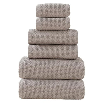 SK Studio 6 Piece Grey Bath Towels Set Cotton Waffle Bathroom Towels | 2 Bath Towels, 2 Hand Towels, 2 Washcloths Quick Dry for College Dorm, Spa - color: Grey