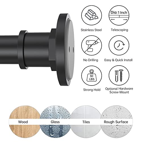 Industrial Shower Curtain Rod - 2-in-1 Design Tension Curtain Rod - Never Rust Non-Slip 43 to 72 Inch Stainless Steel, Matte Black Window Curtain Rod - color: Matte Black, size: 43-72 Inches
