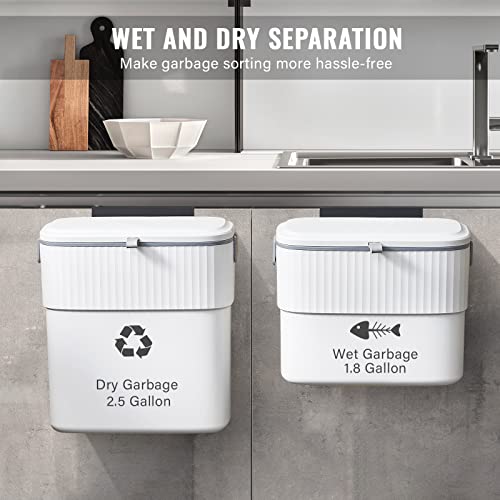 ELPHECO Kitchen Compost Bin with Lid, 1.8 Gallon, Hanging Trash Can | 7 Liter Wall-Mounted Garbage Can, Plastic Wastebasket, Under-Sink Trash Bin for Cabinet Door, Cupboard, Bathroom and Office - size: 1.8 Gallon