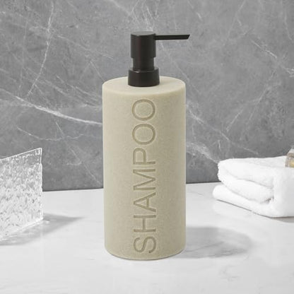 Resin Tan Sandstone Shampoo Engraved Bottle Refillable Pump Dispenser, Durable Waterproof Resin Construction for Bath, Shower - Tan Sandstone ORB Pump - color: Tan Sandstone Resin, Orb Pump - Shampoo