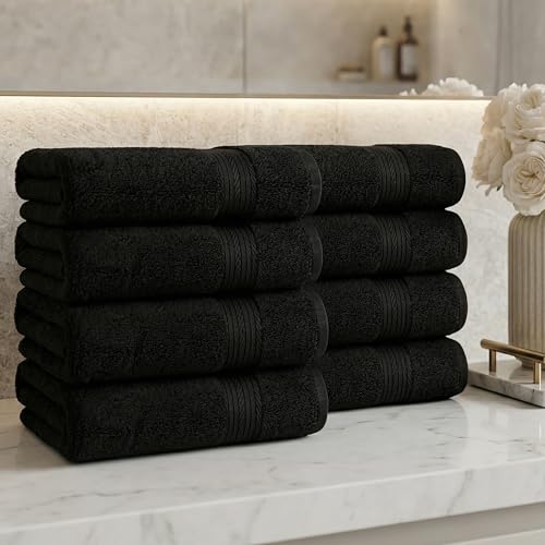 100% Cotton Hand Towels 18x28 Inches, 600 GSM, Soft & Absorbent, Set of 8, Black - color: Black, size: Hand Towel Set of 8