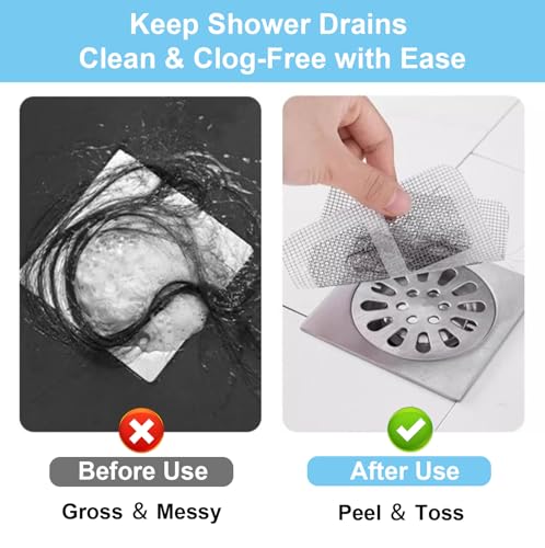 100 Pcs Waterproof Disposable Hair Drain Stickers, Peel & Stick Hair Trap | 4"×4" Disposable Shower Drain Hair Catcher, Peel & Stick Hair Trap for Bathroom Bathtub Kitchen Laundry