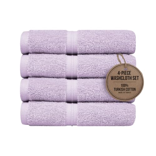 Decorative & Aesthetic Wash Cloths Set of 4 (12" x 12") Hotel Quality, Versatile as, Make Up Towels, Small Hand Towels, Bathroom Washcloths, Face Cloths, Spa Towels -%100 Cotton - Lilac - color: Lilac