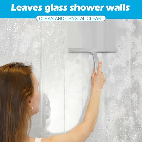 Shower Squeegee for Glass Doors, Mirror Window Tile Scrubber Cleaner with Hook Silicone (Gray) - color: Gray