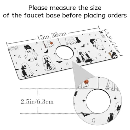 Halloween Kitchen Sink Splash Guard Faucet Mat,Cats Ghosts Bat Halloween Faucet Non-Slip Absorbent Mat,Farmhouse Sink Splash Guard Behind Faucet for Kitchen Bathroom,15"x5.5" - color: Drying Faucet Mat 14