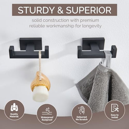 Angle Simple Bathroom Towel Hook Matte Black, Double Robe Coat Hook, 2 Pack | SUS304 Stainless Steel Shower Bath Hand Towel Holder, Modern and Versatile Hanging, Screw Wall Mount - color: Matte Black, size: 2 Pack