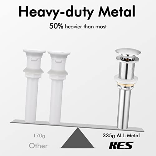 KES Bathroom Sink Drain Without Overflow Vessel Sink Lavatory Vanity Pop Up Drain Stopper Polished Chrome for 1.6"-1.9" Sink Hole, All Metal Rustproof Brass and 304 Stainless Steel, S2008D-CH - color: Polished Chrome, style: NO Overflow, 1 Pack