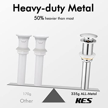 KES Bathroom Sink Drain Without Overflow Vessel Sink Lavatory Vanity Pop Up Drain Stopper Polished Chrome for 1.6"-1.9" Sink Hole, All Metal Rustproof Brass and 304 Stainless Steel, S2008D-CH - color: Polished Chrome, style: NO Overflow, 1 Pack
