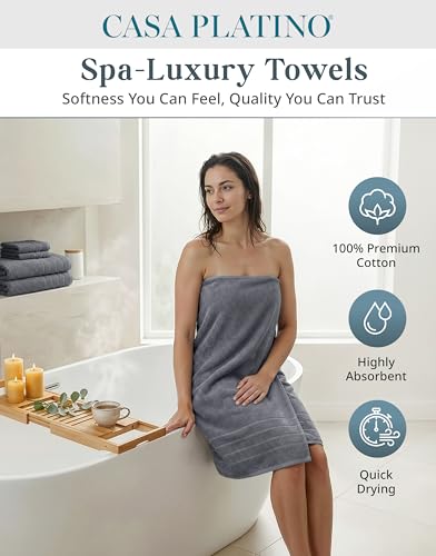 Casa Platino 100% Cotton Towels Set for Bathroom - 12 Pc Family Pack - Super Soft & Quick Dry - 4 Bath, 4 Washcloth, 4 Hand Towels - Oeko TEX Certified, Machine Washable & Durable - Cool Grey - color: 02: Cool Grey, size: 12 Piece Towel Set