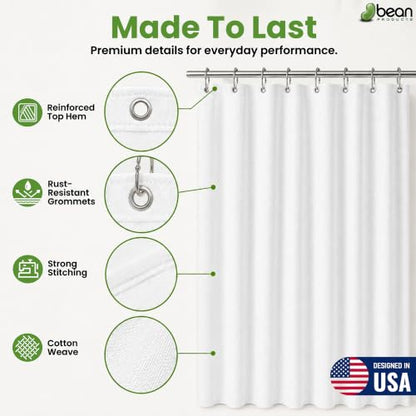 Bean Products White Cotton Bathtub Shower Curtain Liner- 70x74 - color: White, size: 70"W x 74"L (Pack of 1)