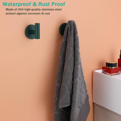 Towel Hooks for Bathrooms,Dark Green Wall Mount Hooks SUS 304 Stainless Steel Coat Hook Robe Hook Towel Hook 2 Count for Kitchen,Bedroom (Drilling),SE96006-8DKG - color: Dark Green