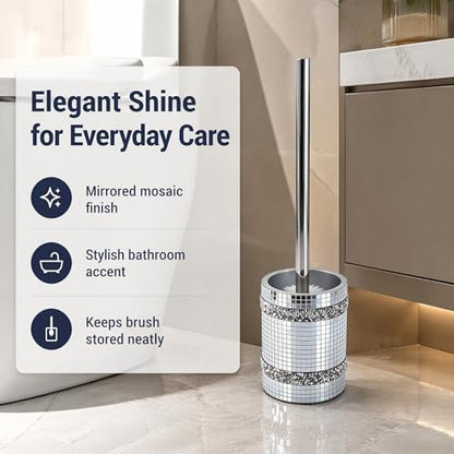 Silver Mosaic Toilet Brush Easy to Clean Household with Holder Set | Modern Style Bathroom Accessories, Equipped With a Sturdy Long Handle, Easy-To-Clean Household Toilet Brush - size: Toilet Brushes Holders