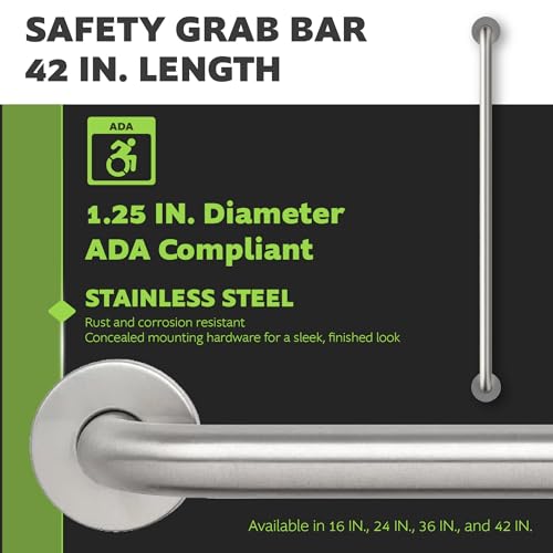 Homewerks 068 HW11442SS 42 inch Bathroom Grab Bar with 1-1/4 Inch Diameter and Concealed Screws ADA Compliant, Stainless Steel - color: 1.25 Inch Diameter, size: 42 Inch