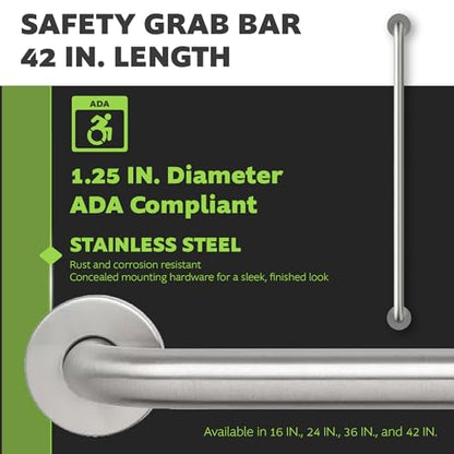 Homewerks 068 HW11442SS 42 inch Bathroom Grab Bar with 1-1/4 Inch Diameter and Concealed Screws ADA Compliant, Stainless Steel - color: 1.25 Inch Diameter, size: 42 Inch